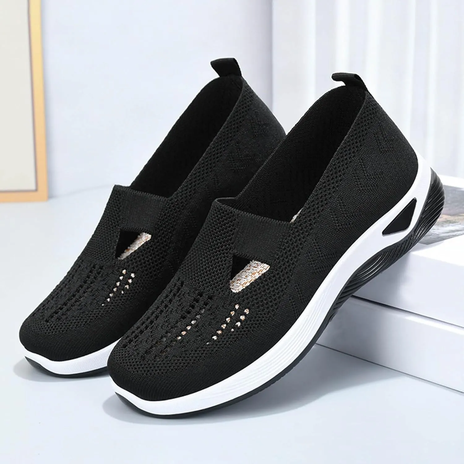 Orthopedic Walking Shoes for Women Slip On Sneakers with Arch Support Comfortable Casual Loafers Plantar Fasciitis Relief Foot Heel Pain Diabetic Feet