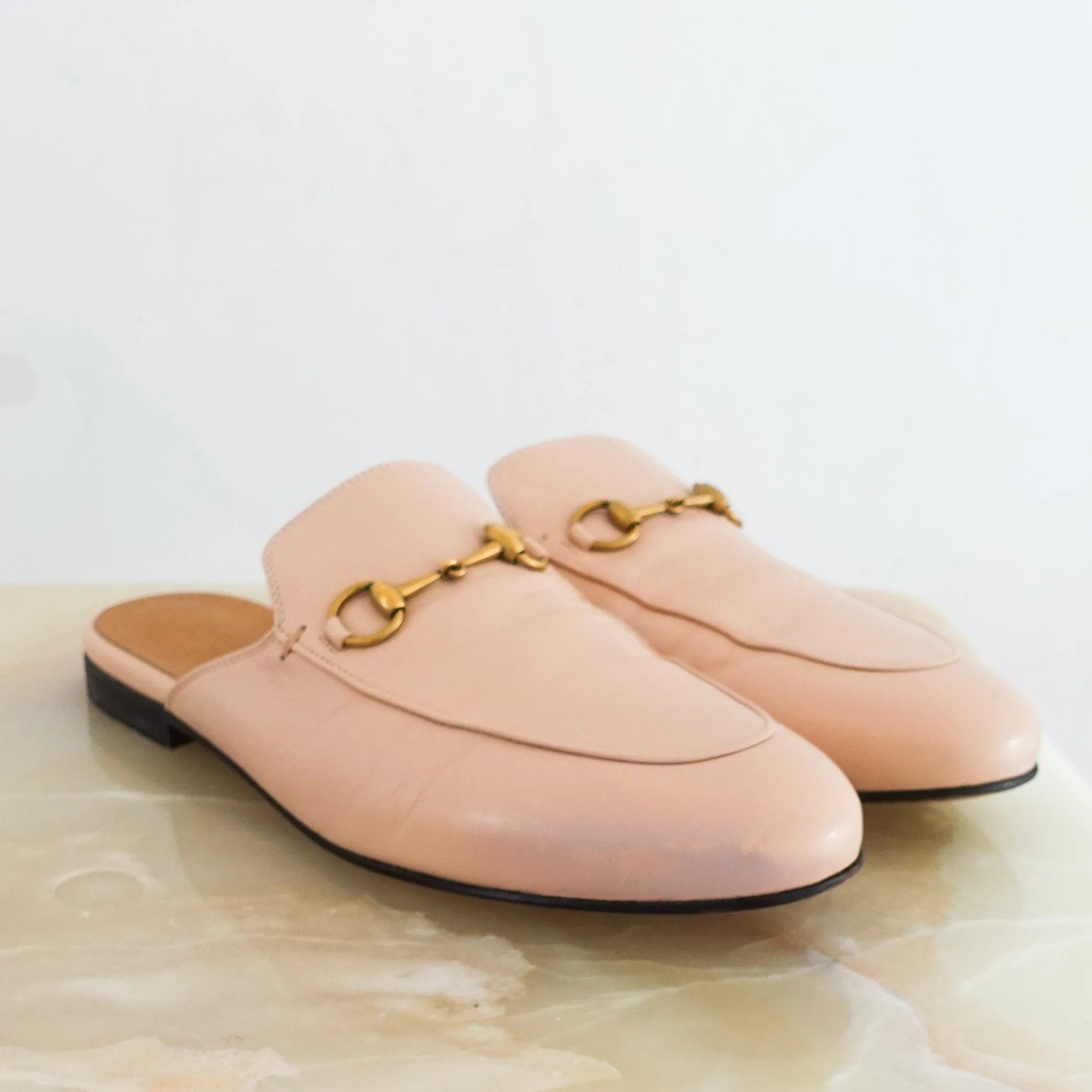 Pale pink leather Princetown mules RRP £700