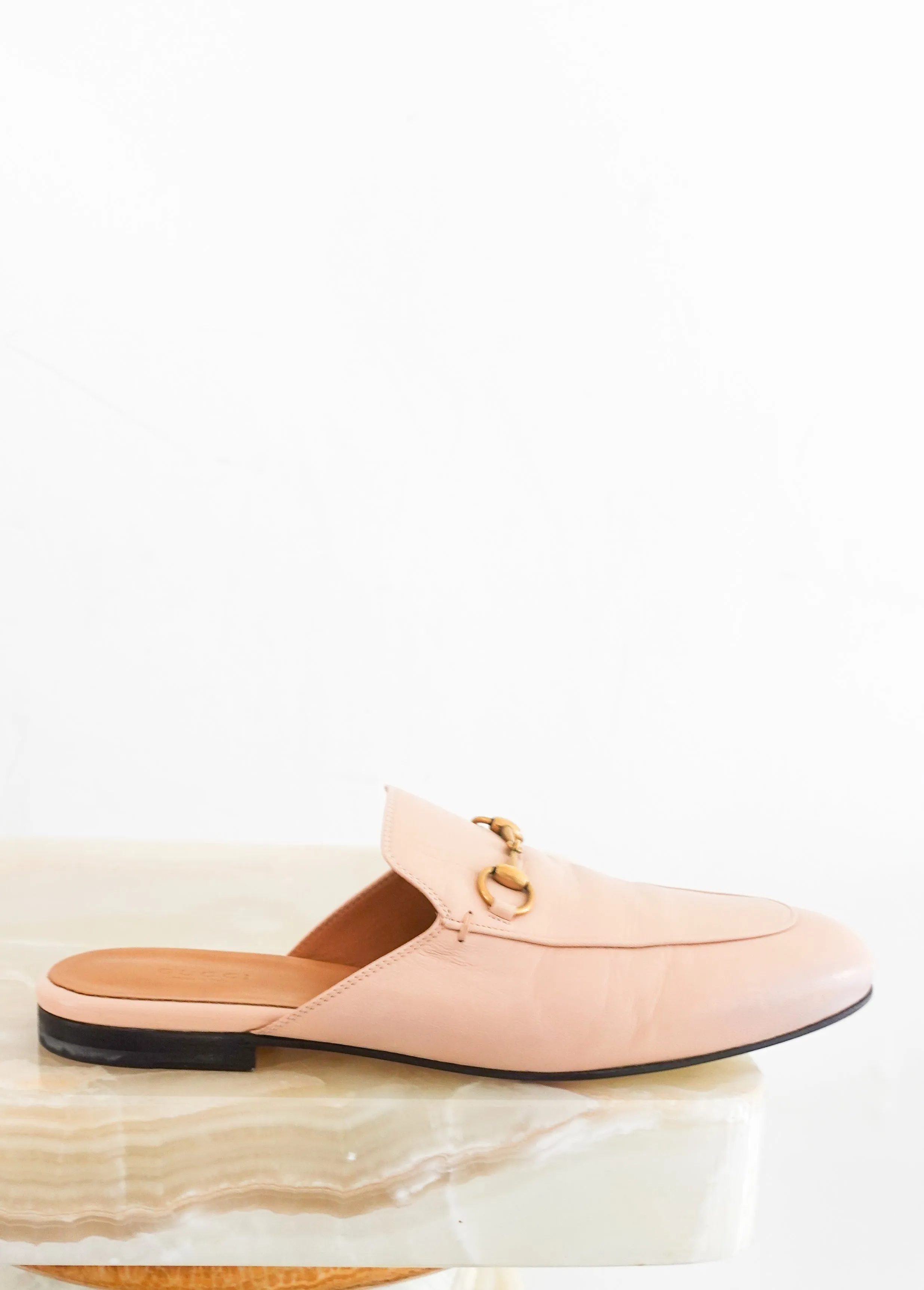 Pale pink leather Princetown mules RRP £700