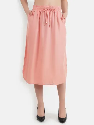 Peach curved hem tassele midi skirt