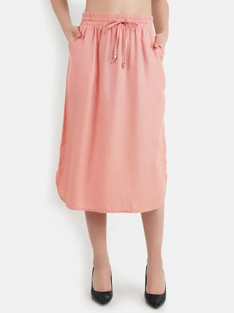 Peach curved hem tassele midi skirt
