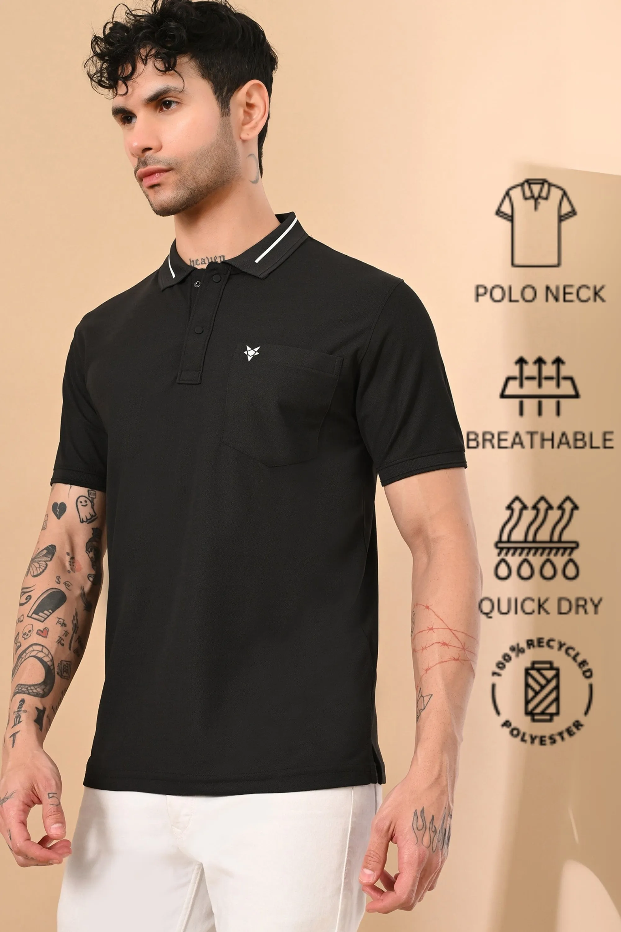 RAVEN BLACK DRY-FIT POLO WITH POCKET