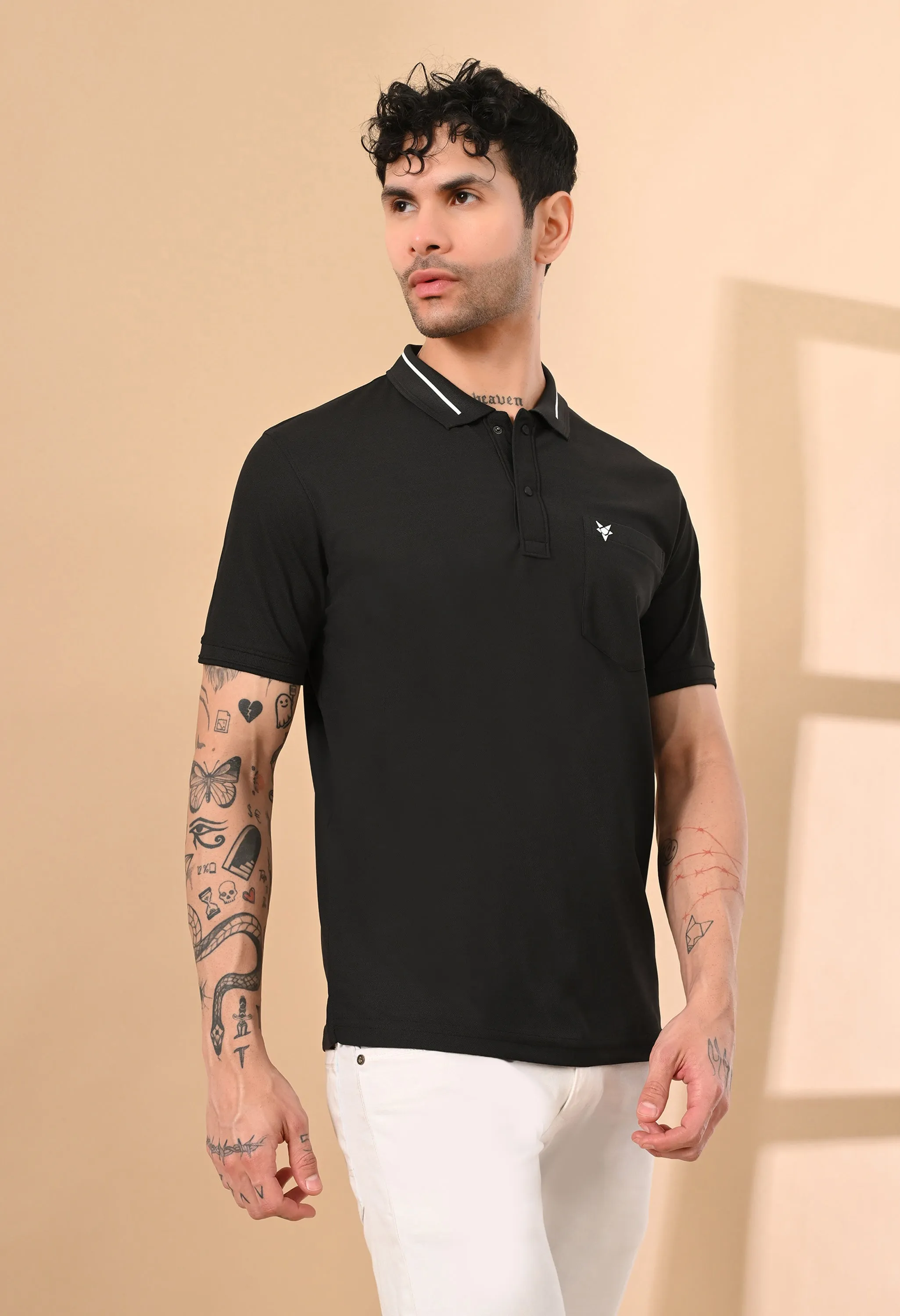 RAVEN BLACK DRY-FIT POLO WITH POCKET
