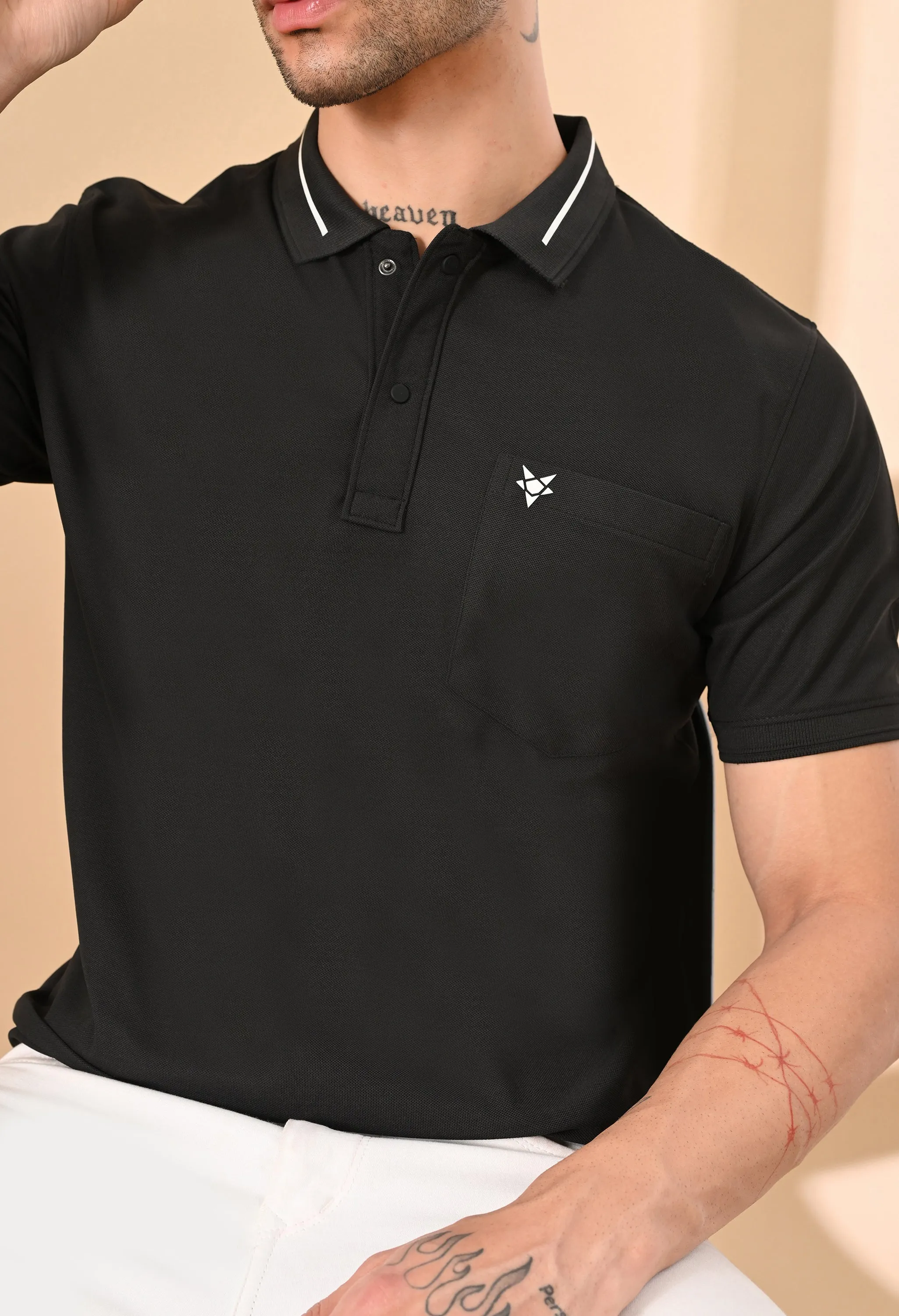 RAVEN BLACK DRY-FIT POLO WITH POCKET
