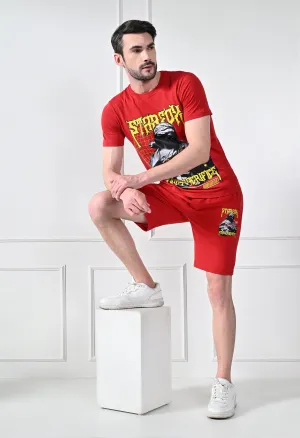 Red Printed T-Shirt With Shorts  Co-Ord Set