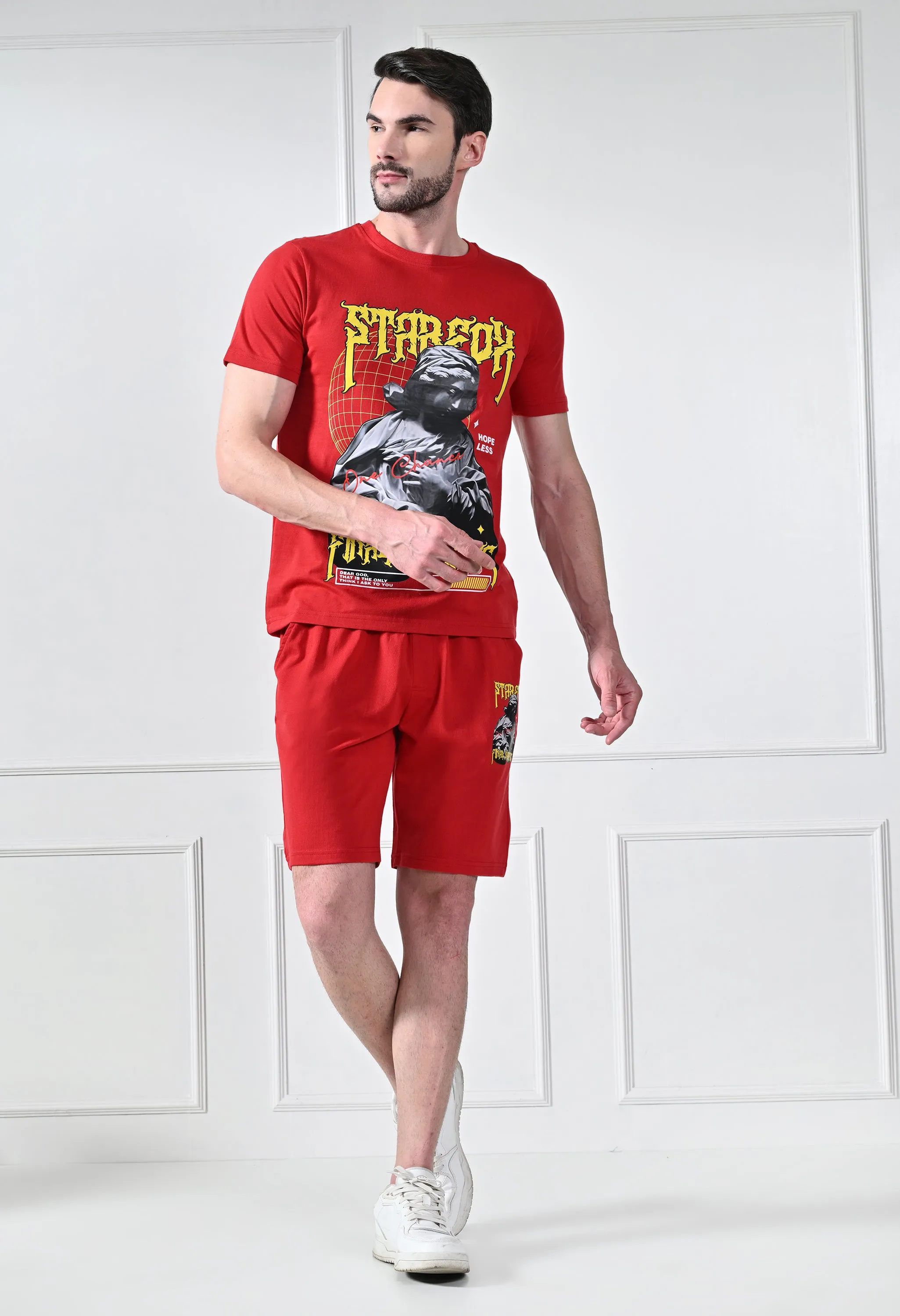 Red Printed T-Shirt With Shorts  Co-Ord Set