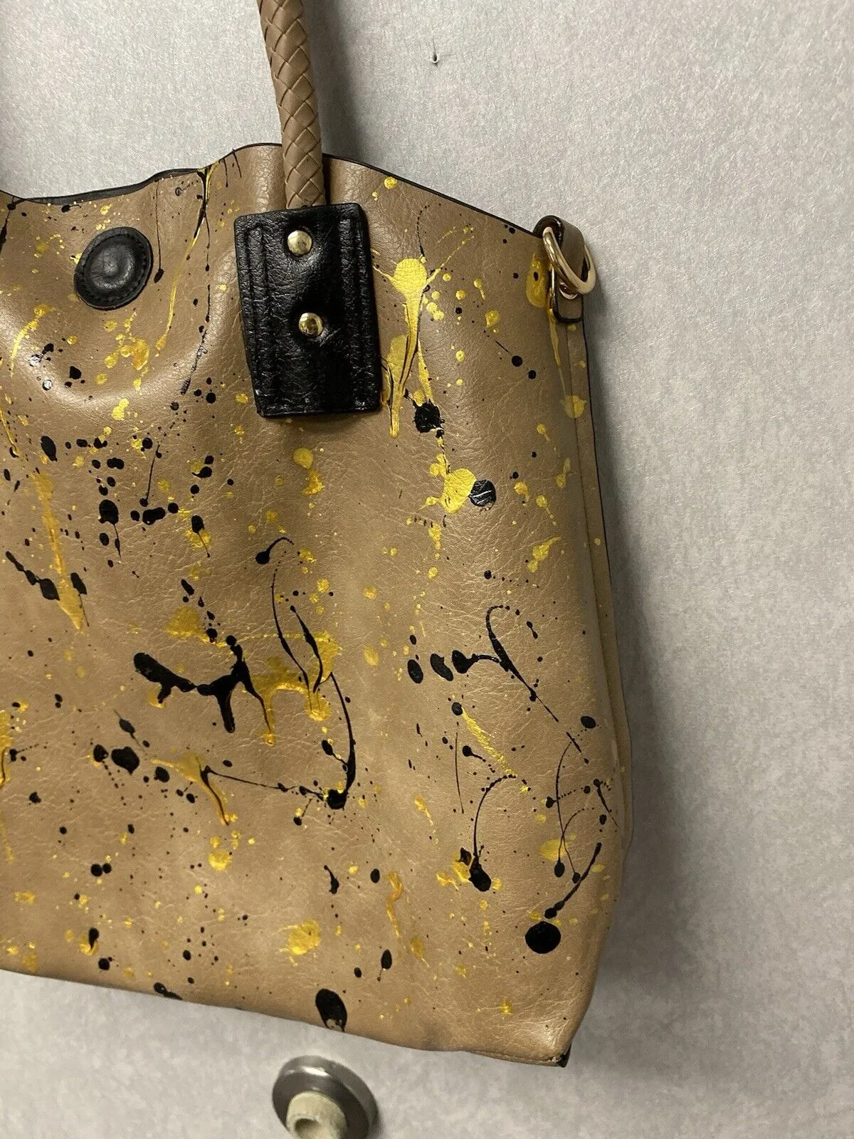 Revamped Reversible Tan/Black Hand Painted Tote Bag