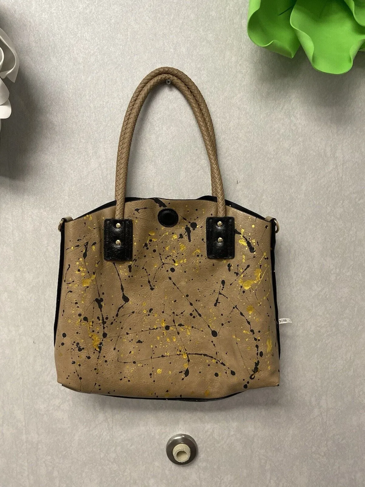 Revamped Reversible Tan/Black Hand Painted Tote Bag