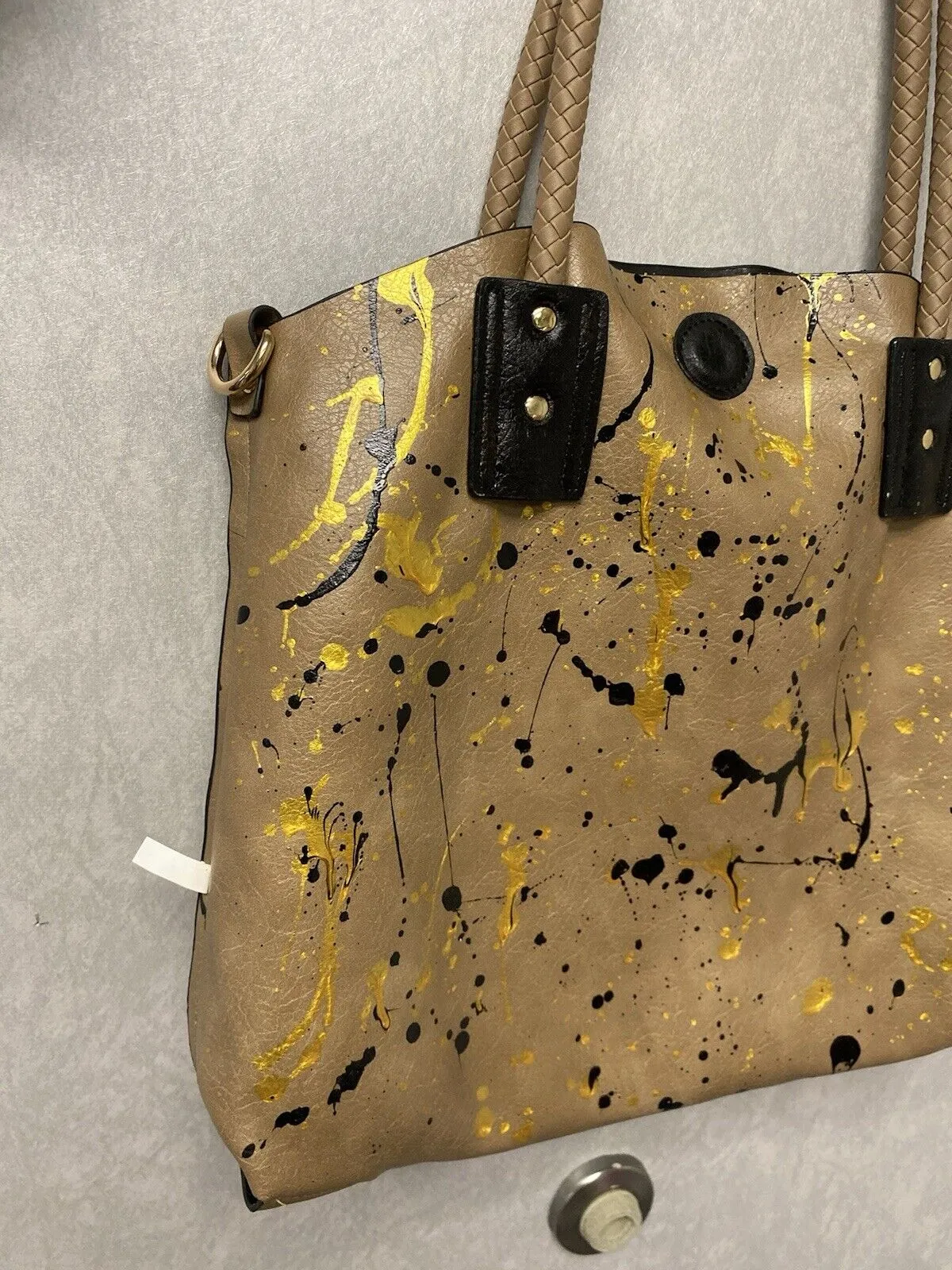 Revamped Reversible Tan/Black Hand Painted Tote Bag