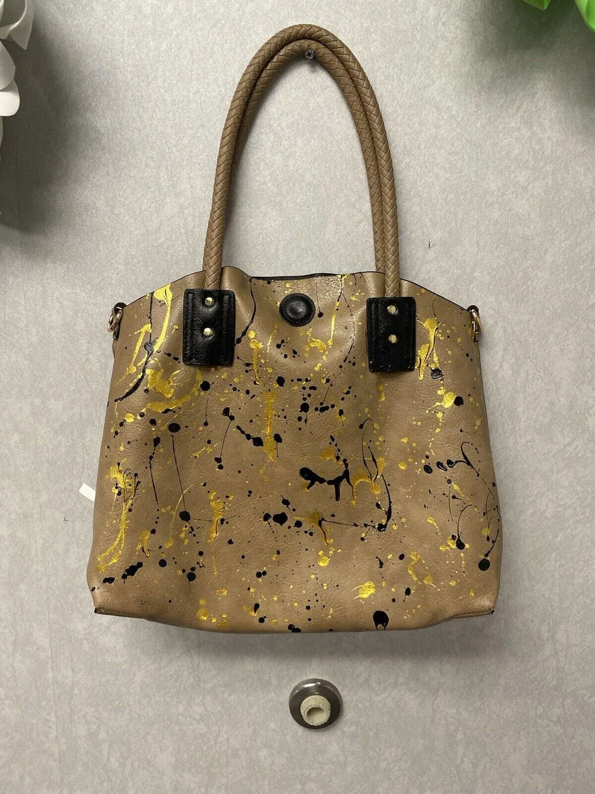 Revamped Reversible Tan/Black Hand Painted Tote Bag