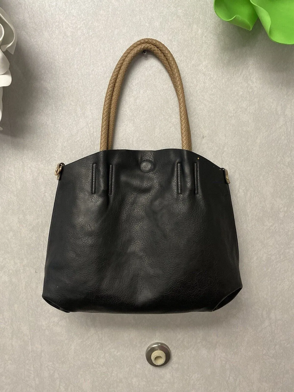Revamped Reversible Tan/Black Hand Painted Tote Bag