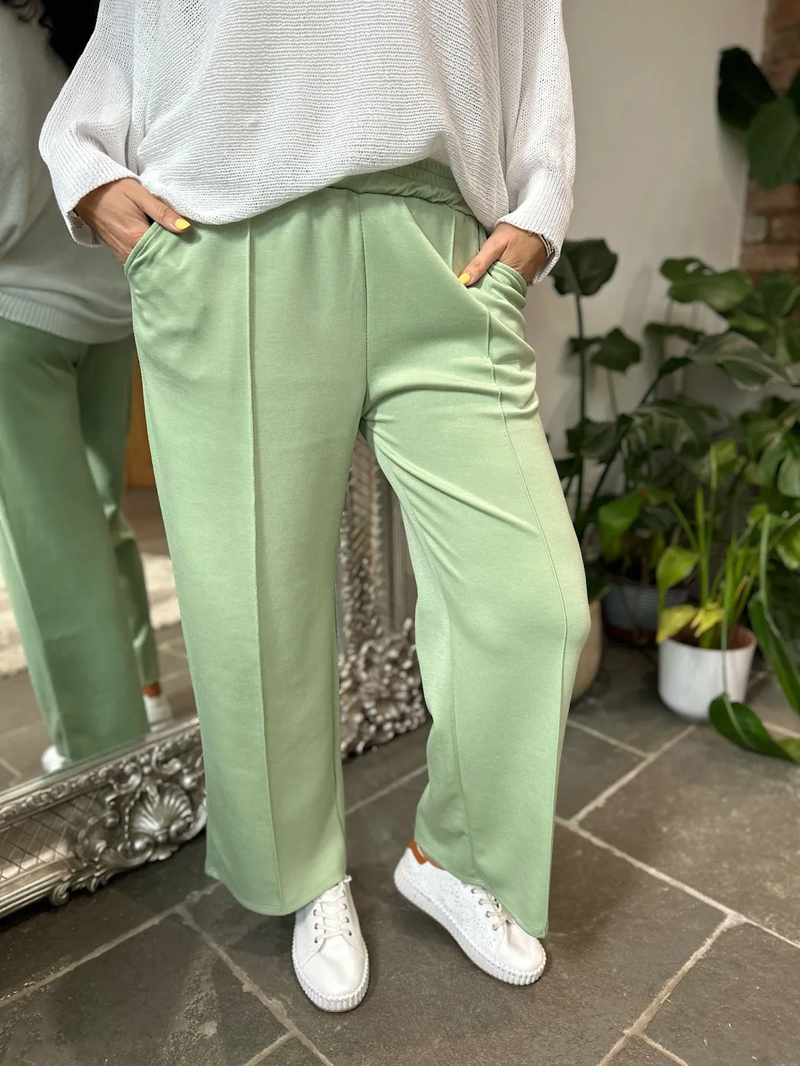 Sage Seam Front Pull On Comfort Trousers
