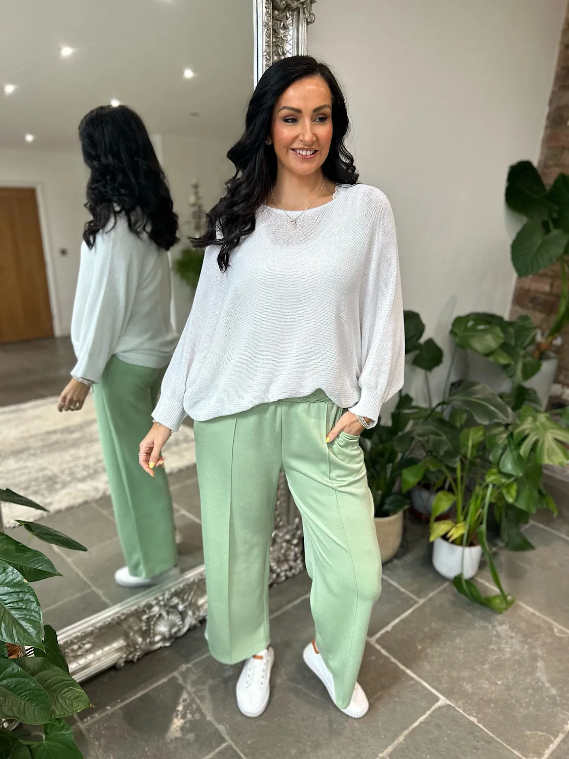 Sage Seam Front Pull On Comfort Trousers