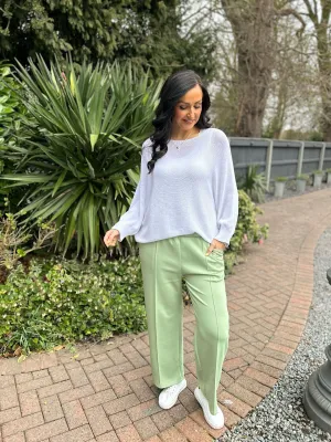 Sage Seam Front Pull On Comfort Trousers