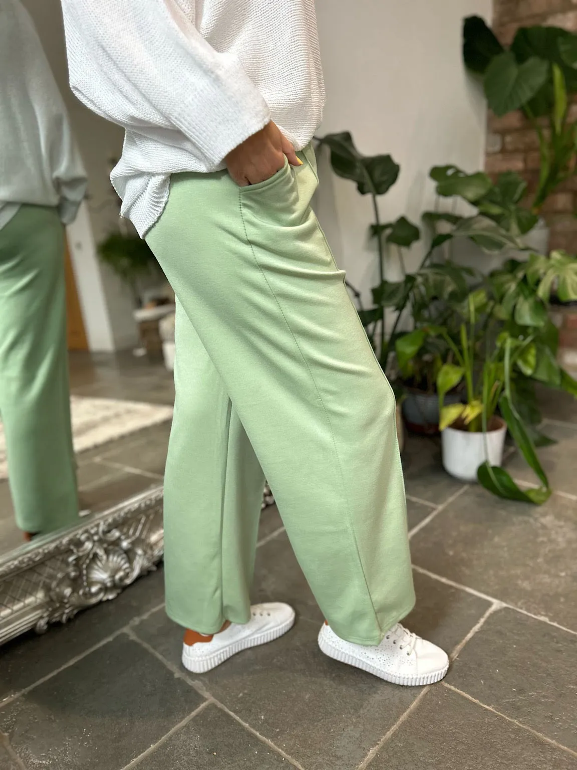 Sage Seam Front Pull On Comfort Trousers