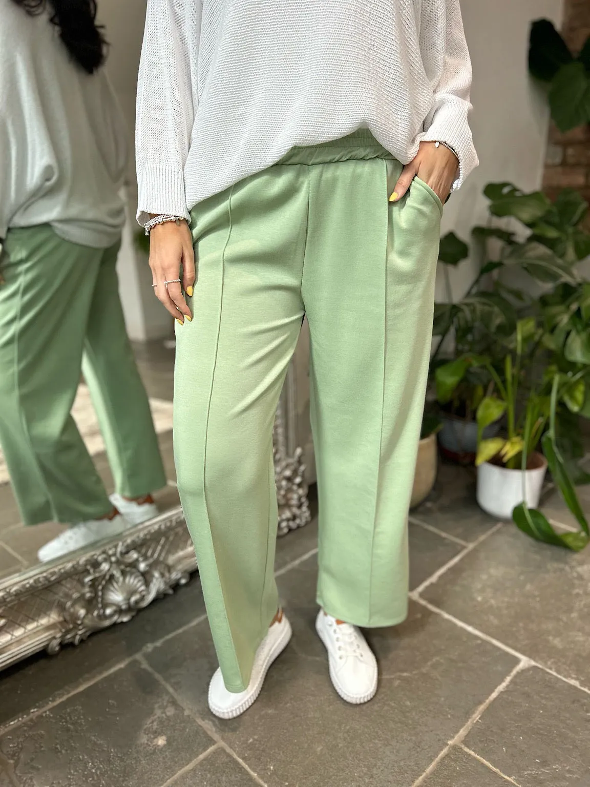 Sage Seam Front Pull On Comfort Trousers