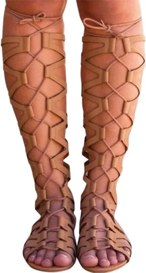 Sandals for Women Lace Up,Gladiator Sandals Platform Summer Beach Strappy Criss Cross Open Toe Knee High Flat Sandal