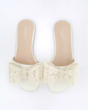 Satin Slip on Sandals with with Oversized Crochet Bow