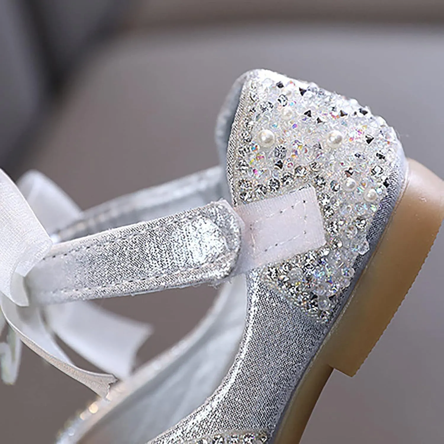 Shining Rhinestones Bow Strap Mary Jane Dress Shoes for Girls, Toddler Kids Sparkly Girls rystal Leather Sandals