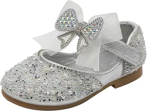 Shining Rhinestones Bow Strap Mary Jane Dress Shoes for Girls, Toddler Kids Sparkly Girls rystal Leather Sandals