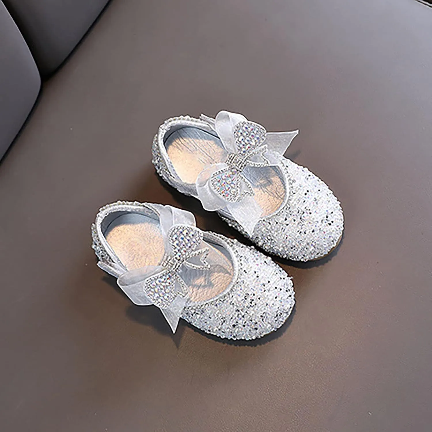 Shining Rhinestones Bow Strap Mary Jane Dress Shoes for Girls, Toddler Kids Sparkly Girls rystal Leather Sandals