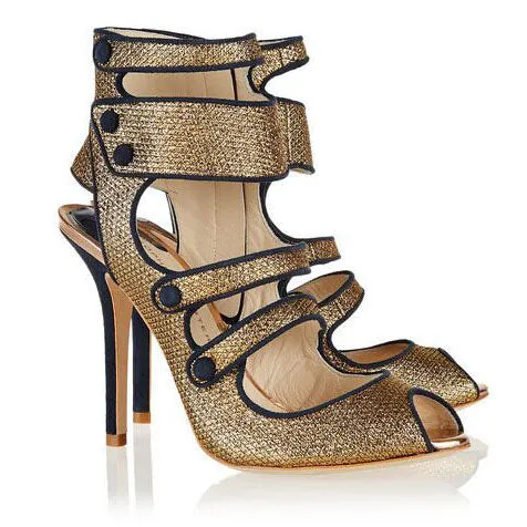 Shinning Straps Peep Toe Stiletto High Heel Ankle Straps Sandals