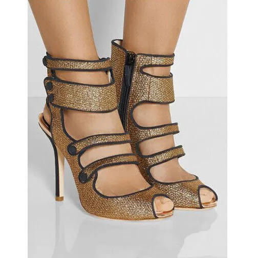 Shinning Straps Peep Toe Stiletto High Heel Ankle Straps Sandals