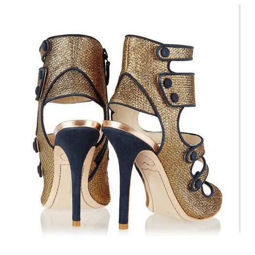 Shinning Straps Peep Toe Stiletto High Heel Ankle Straps Sandals
