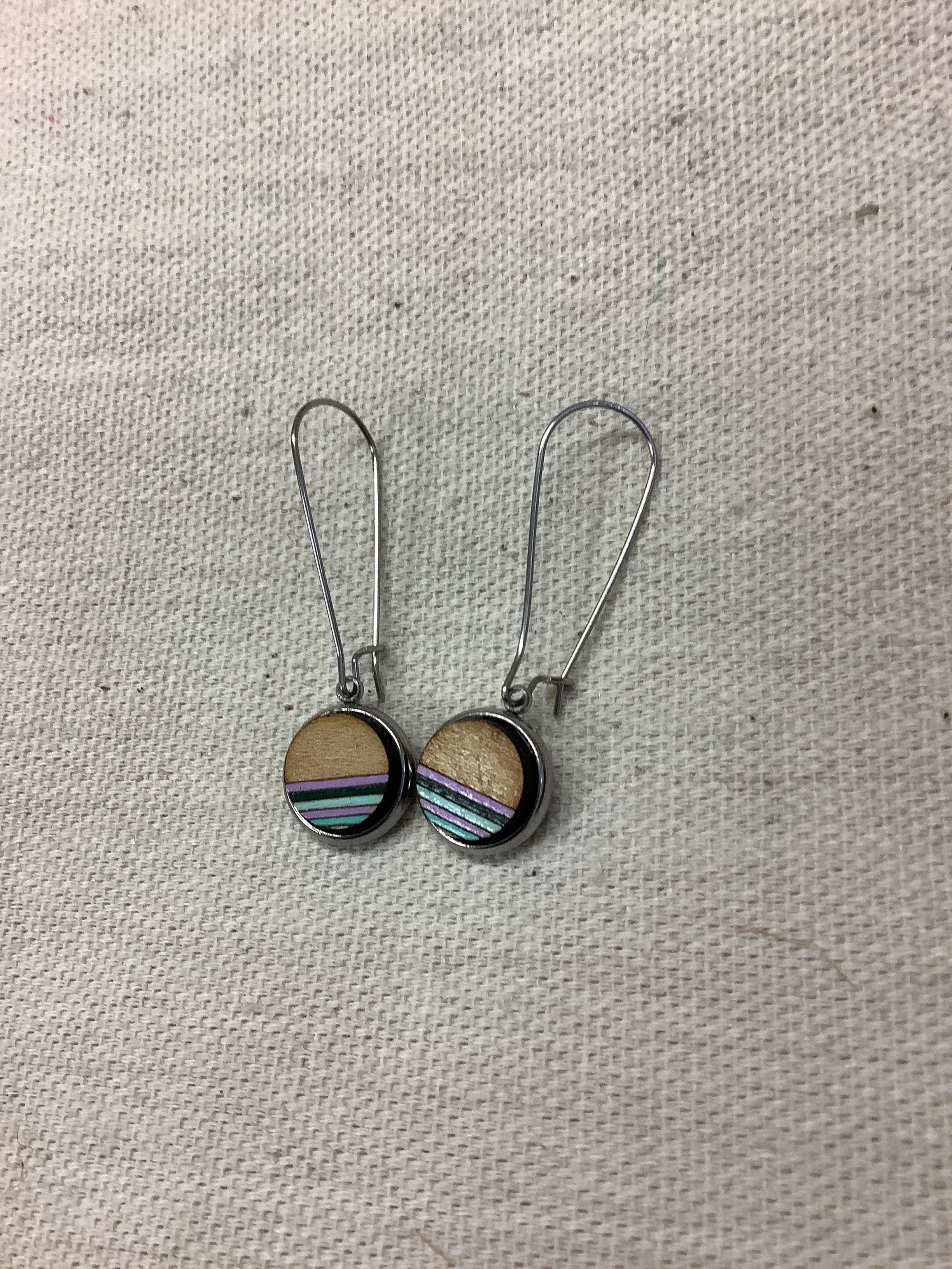Sick Chick Dangle Striped Wooden Earrings