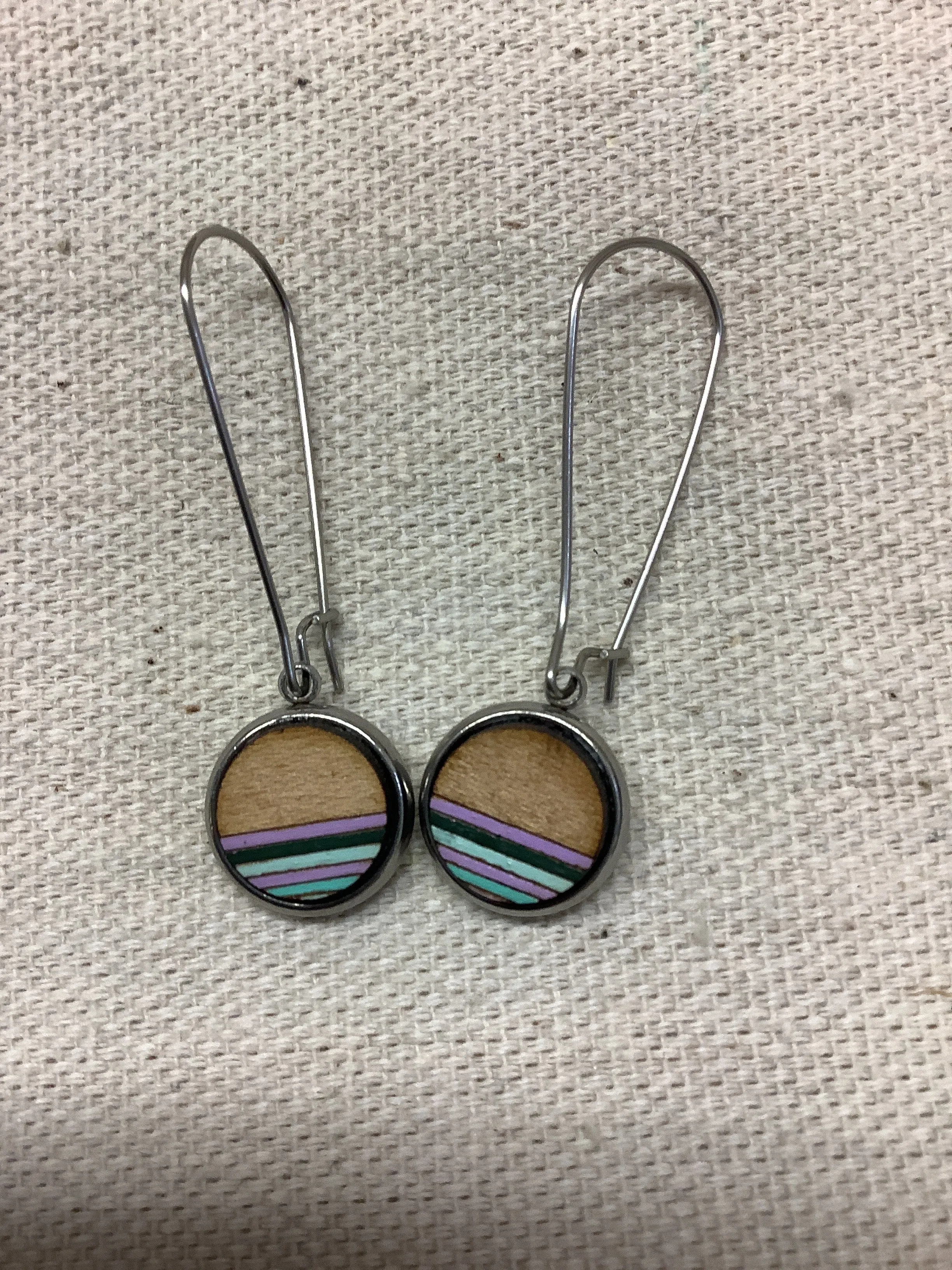 Sick Chick Dangle Striped Wooden Earrings