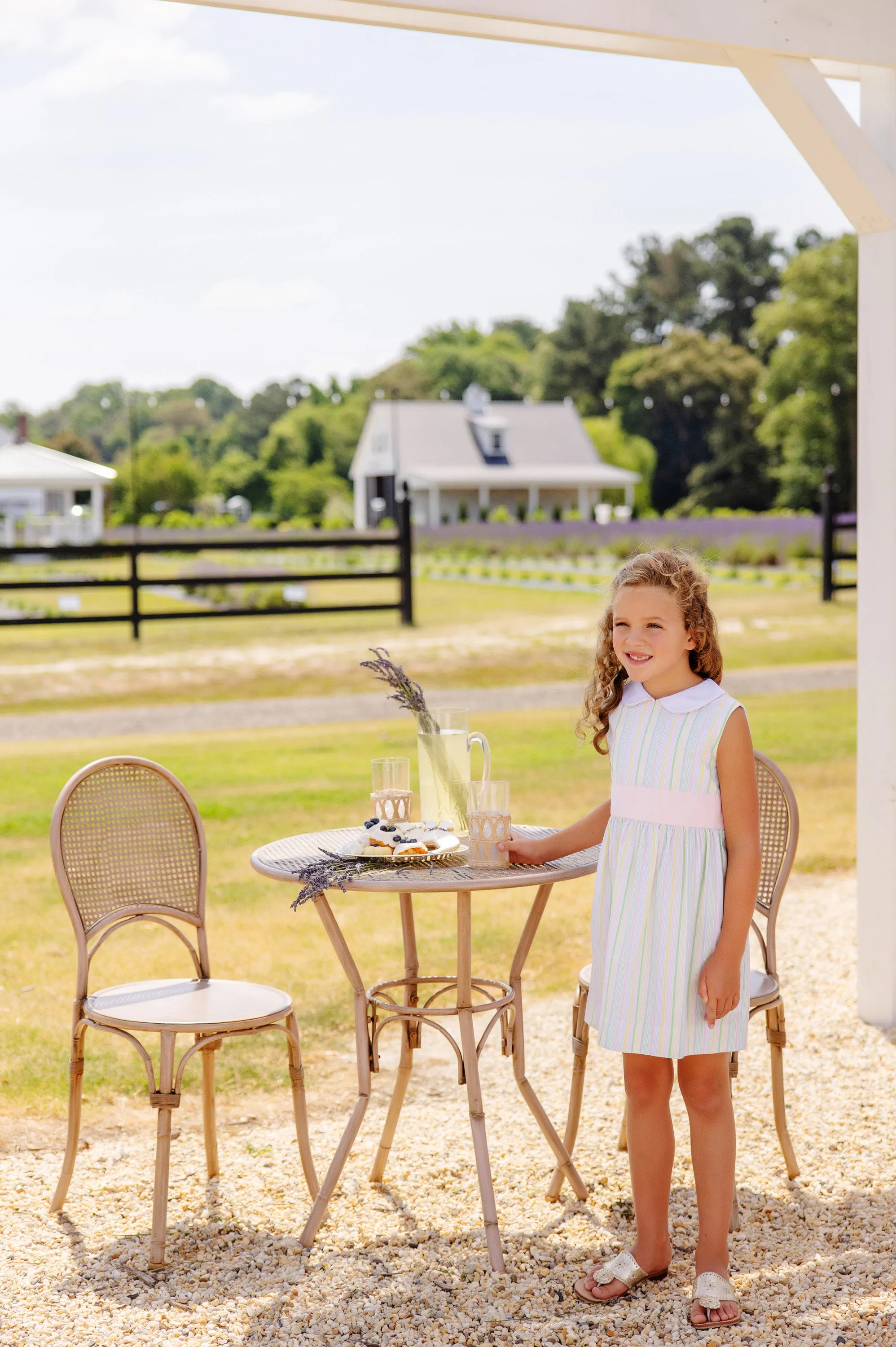 Sleeveless Cindy Lou Sash Dress - Santa Maria Seersucker with Palm Beach Pink & Worth Avenue White