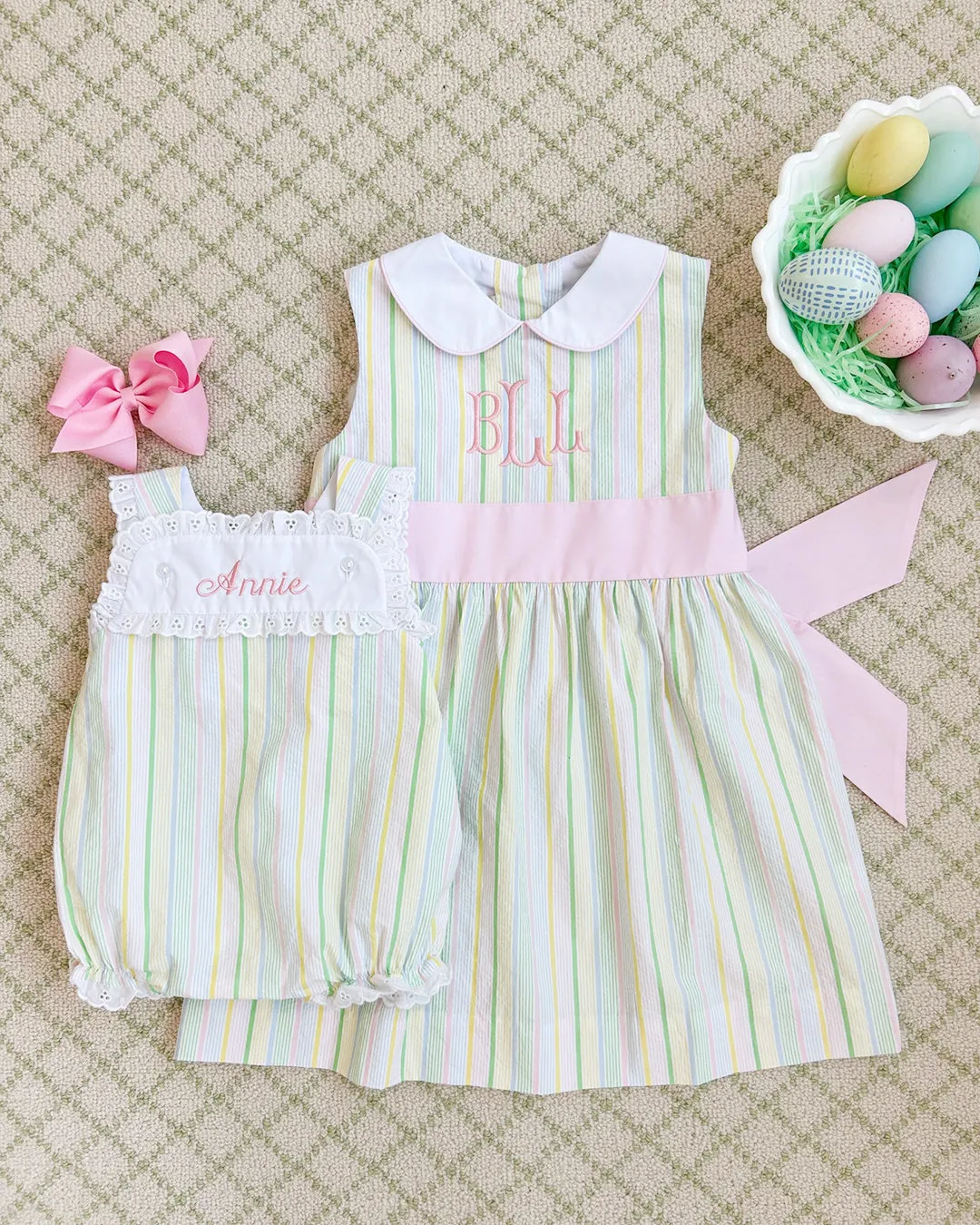 Sleeveless Cindy Lou Sash Dress - Santa Maria Seersucker with Palm Beach Pink & Worth Avenue White