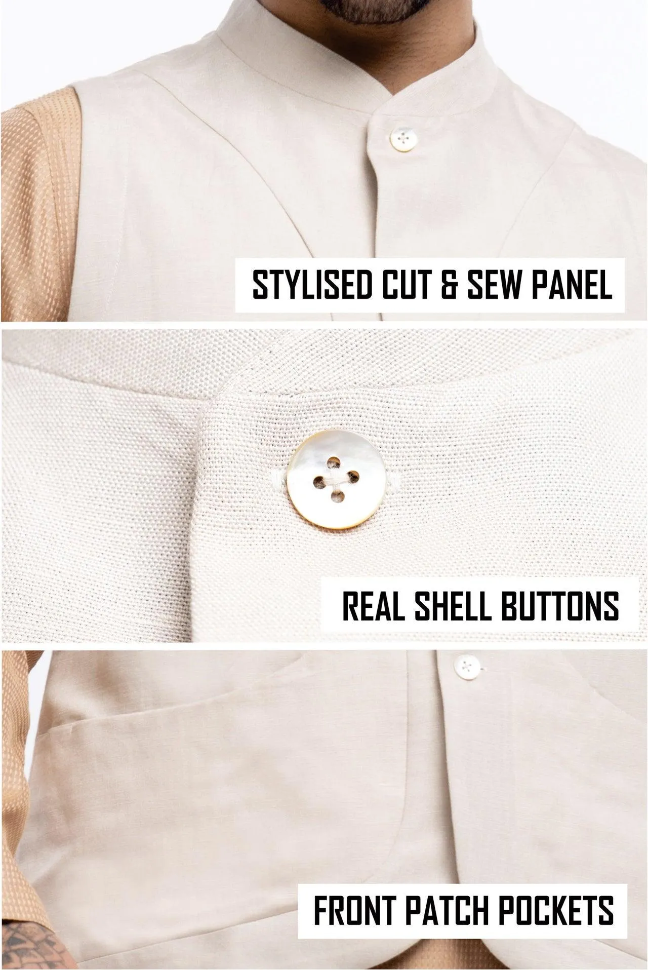 Solid linen blend sleeveless Shacket with panel pockets