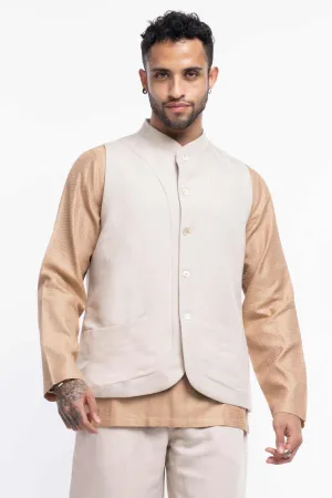 Solid linen blend sleeveless Shacket with panel pockets