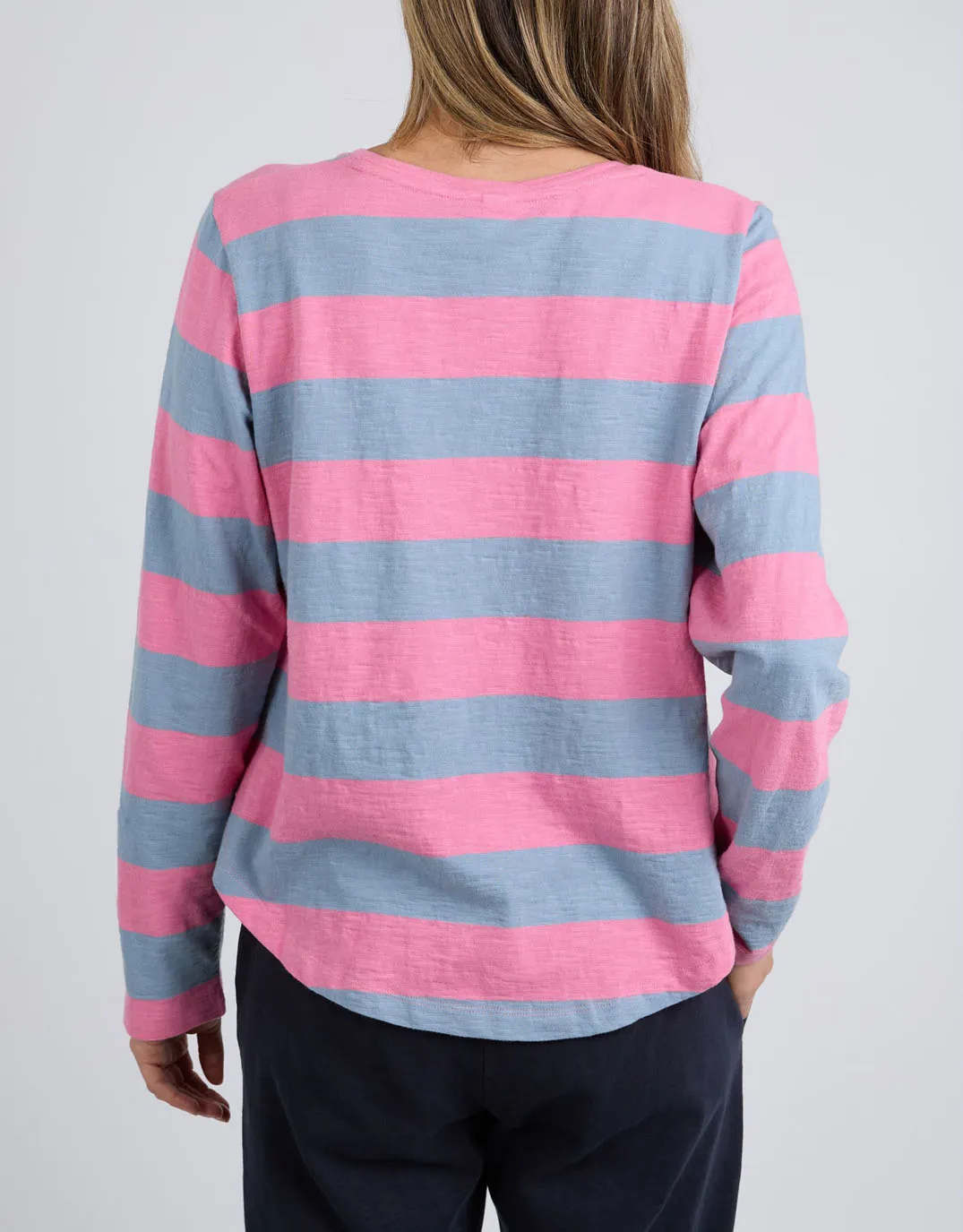 Spritz Stripe Long Sleeve Tee - Geranium Pink / Steel Blue Stripe