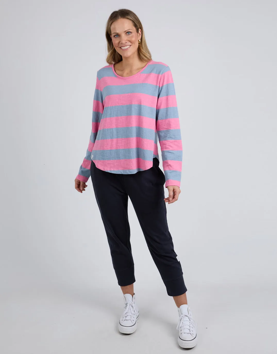 Spritz Stripe Long Sleeve Tee - Geranium Pink / Steel Blue Stripe