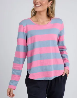 Spritz Stripe Long Sleeve Tee - Geranium Pink / Steel Blue Stripe