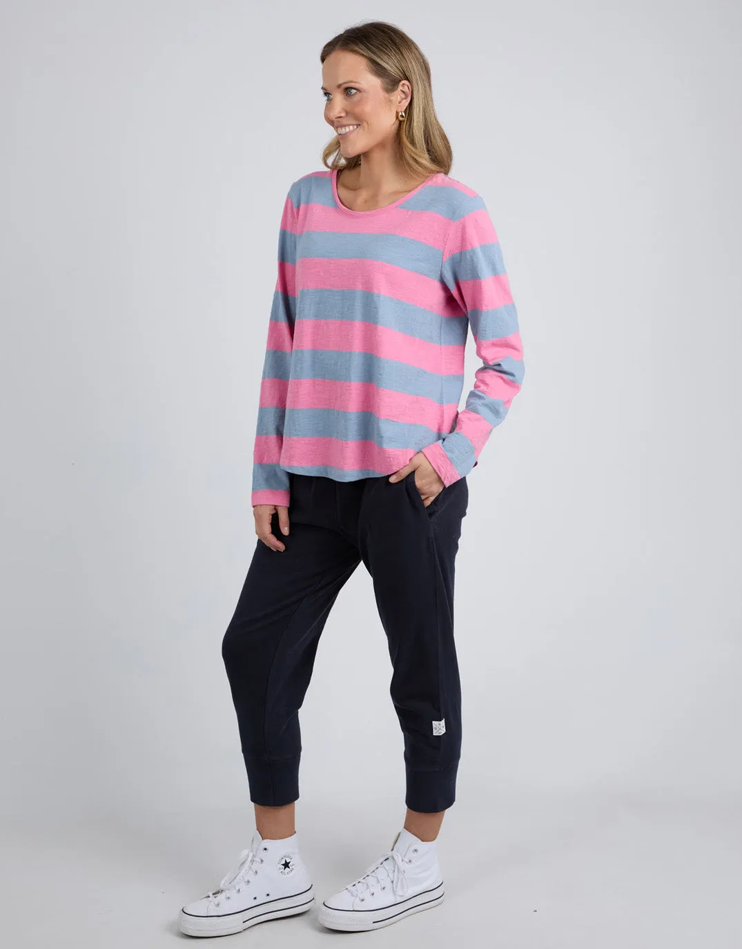 Spritz Stripe Long Sleeve Tee - Geranium Pink / Steel Blue Stripe