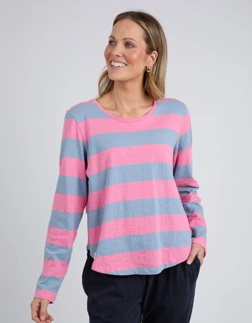 Spritz Stripe Long Sleeve Tee - Geranium Pink / Steel Blue Stripe