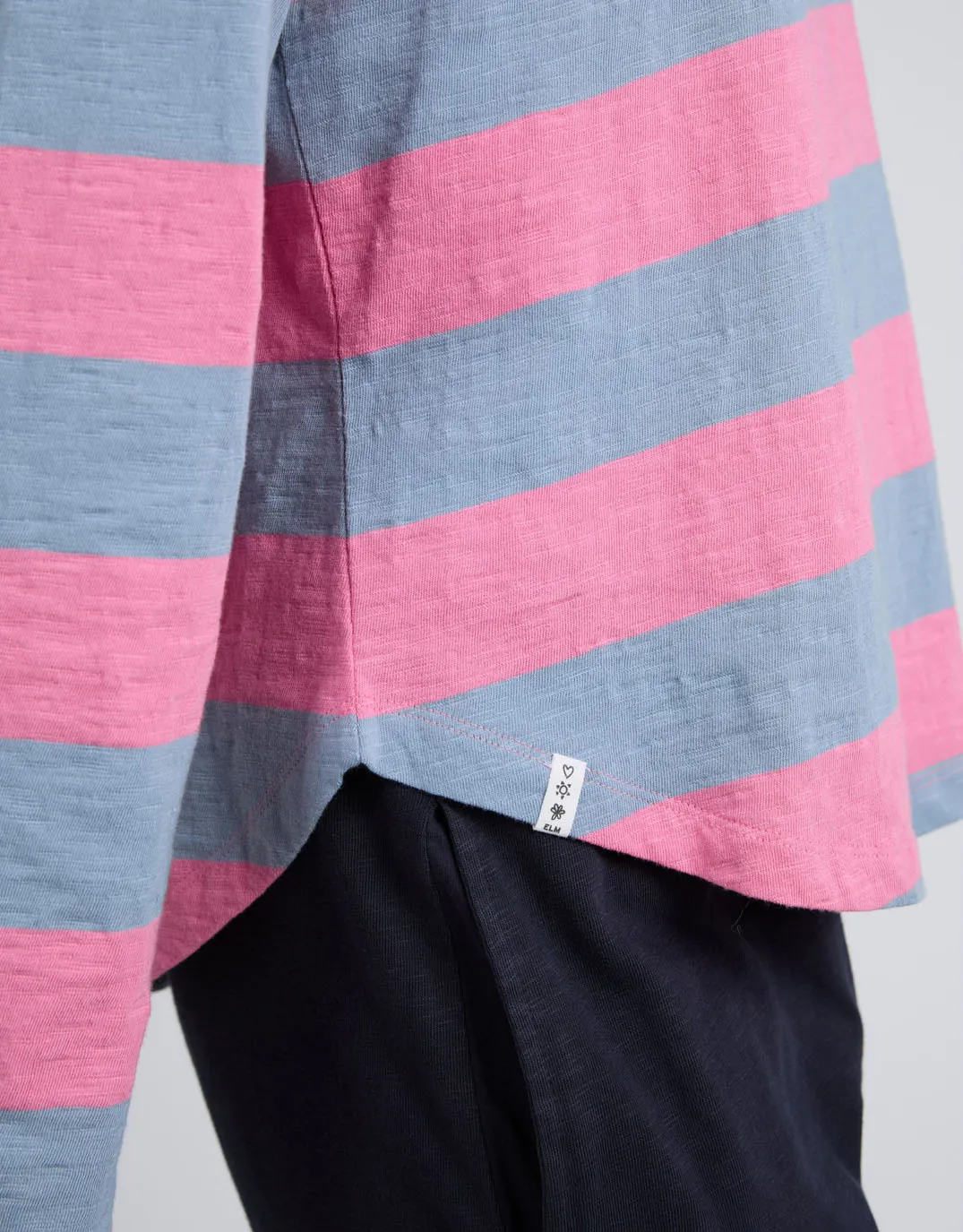 Spritz Stripe Long Sleeve Tee - Geranium Pink / Steel Blue Stripe