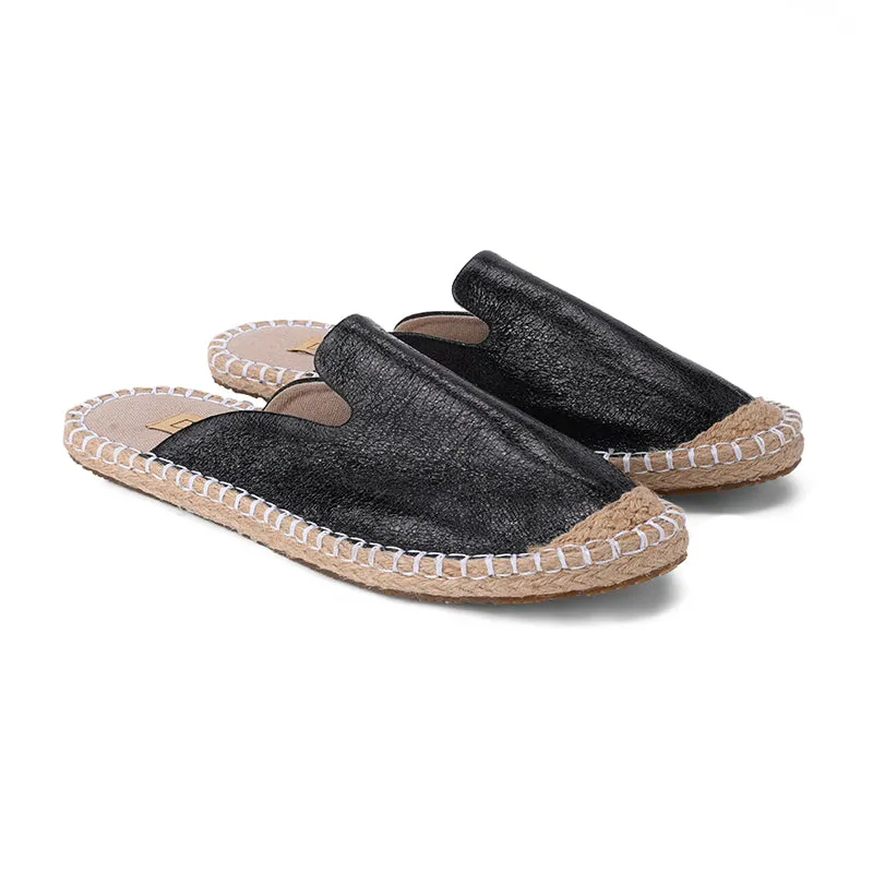STELLA MULES - BLACK FOILED LEATHER