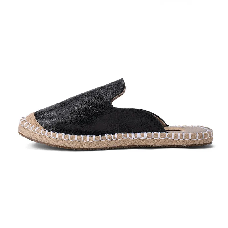 STELLA MULES - BLACK FOILED LEATHER