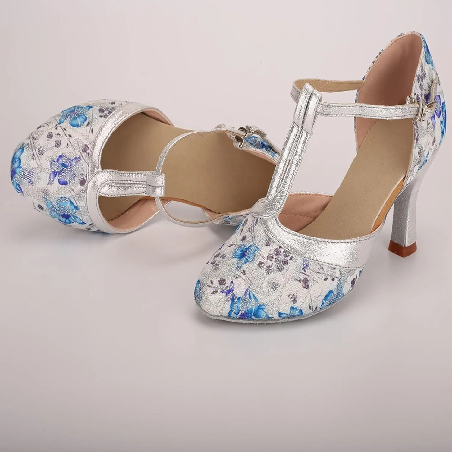 SuanlaTDS Dance Shoes Dancing Fashion Women Prom Sandals Ballroom Latin Women's high Heels Beige High Heels Shoes for Women (Blue, 6)