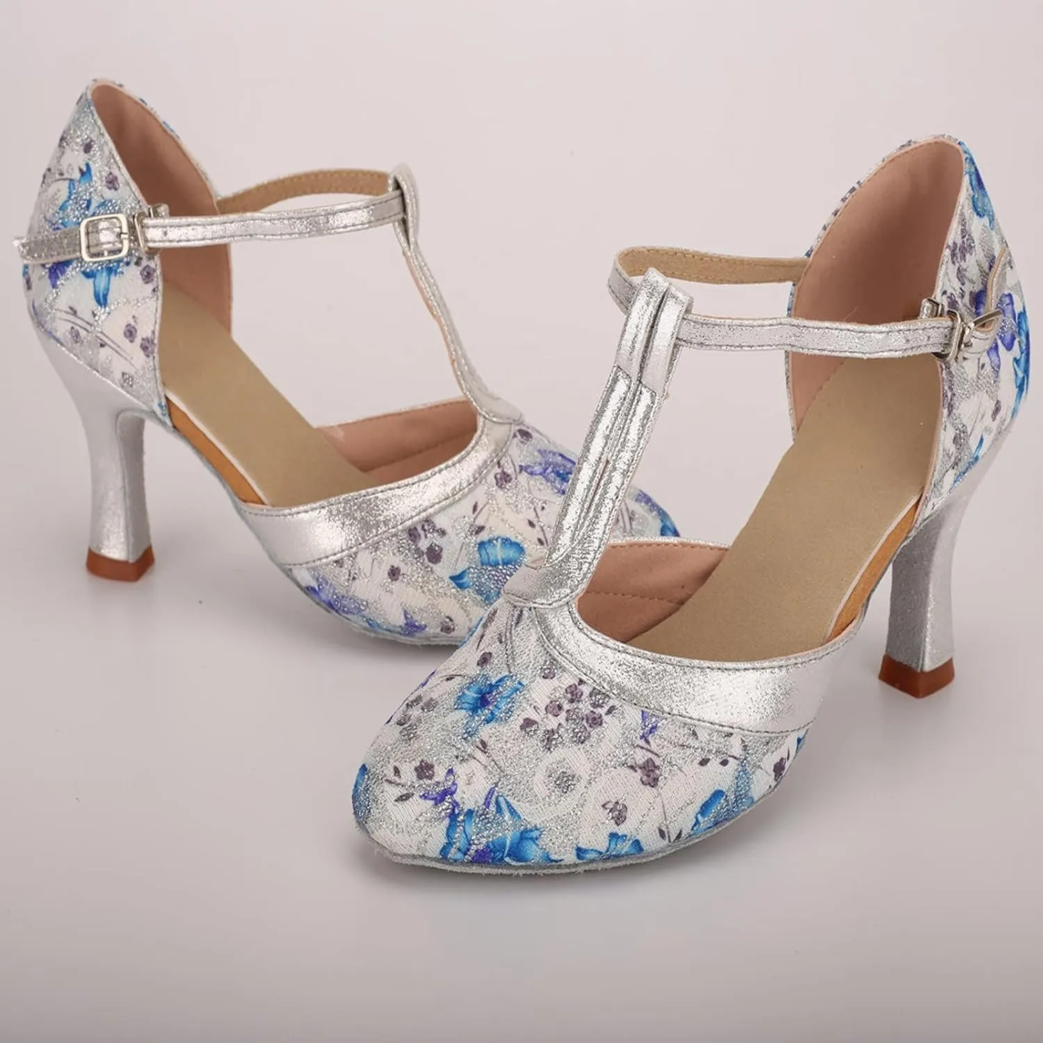 SuanlaTDS Dance Shoes Dancing Fashion Women Prom Sandals Ballroom Latin Women's high Heels Beige High Heels Shoes for Women (Blue, 6)