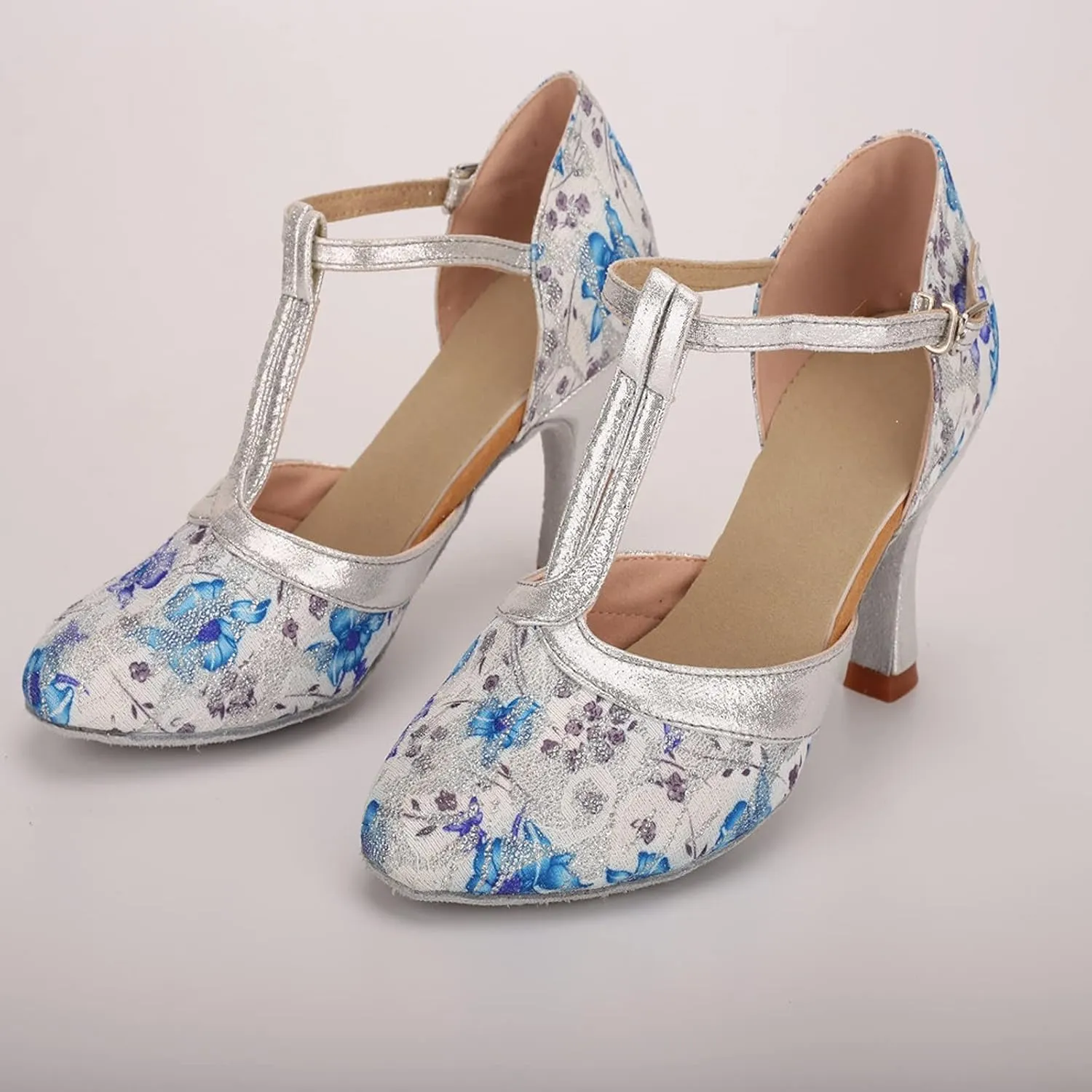 SuanlaTDS Dance Shoes Dancing Fashion Women Prom Sandals Ballroom Latin Women's high Heels Beige High Heels Shoes for Women (Blue, 6)