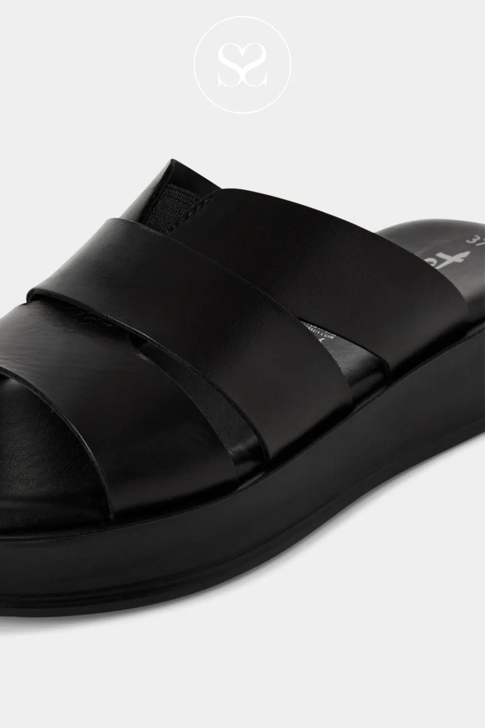 TAMARIS 1-27203-44 BLACK LEATHER CHUNKY SLIDER SANDALS
