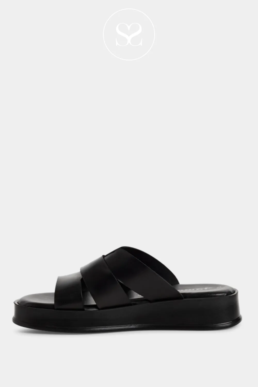 TAMARIS 1-27203-44 BLACK LEATHER CHUNKY SLIDER SANDALS