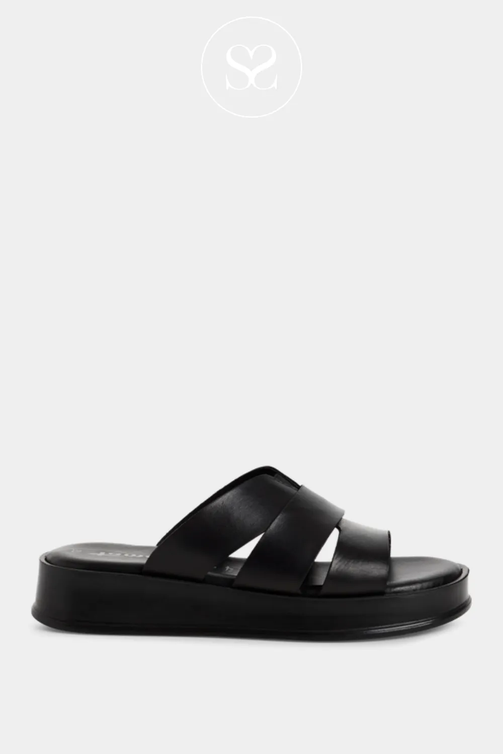 TAMARIS 1-27203-44 BLACK LEATHER CHUNKY SLIDER SANDALS