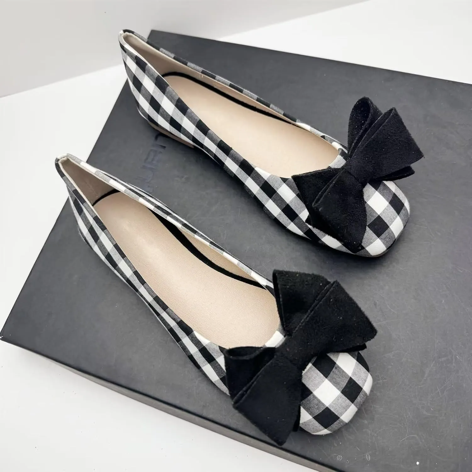 TN TANGNEST Women's Ballet Flats Fashion Bowknot Square Toe Casual Flat Shoes Comfortable Wedding Party Dress Flats