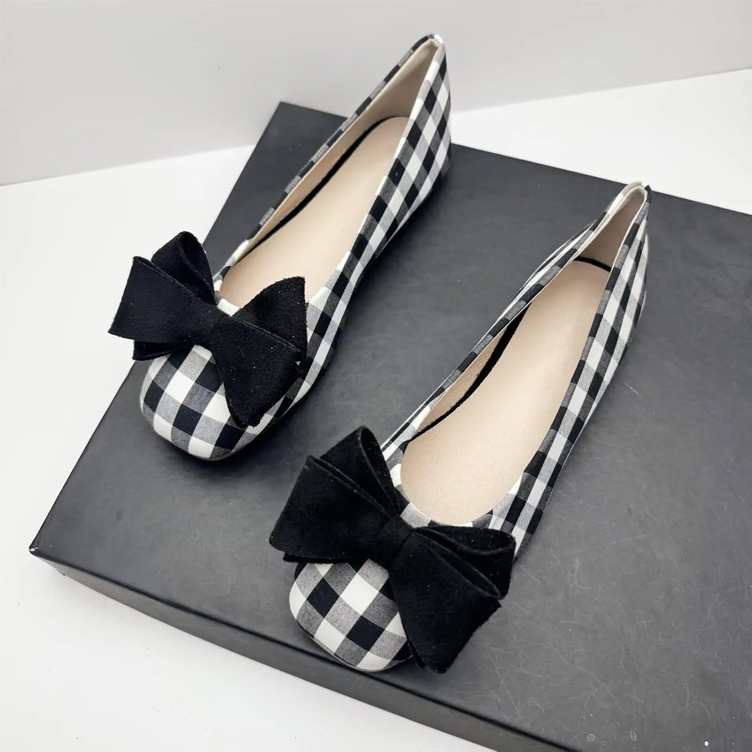 TN TANGNEST Women's Ballet Flats Fashion Bowknot Square Toe Casual Flat Shoes Comfortable Wedding Party Dress Flats
